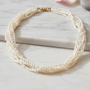 Vintage Freshwater Rice Pearl 6-Strand Statement Necklace